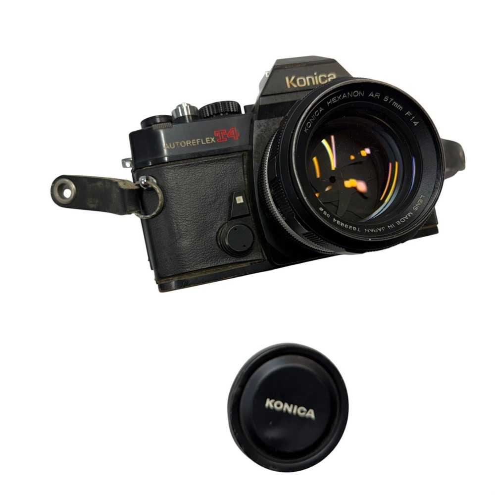 Konica Autoreflex T4 35mm SLR Film Camera Hexanon AR 57mm f1.4 Lens